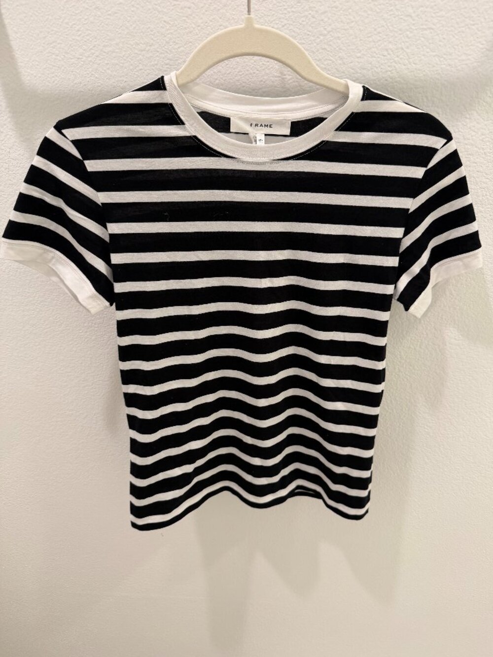 Frame Black White Stripe Baby Tee Crew Neck Size XS